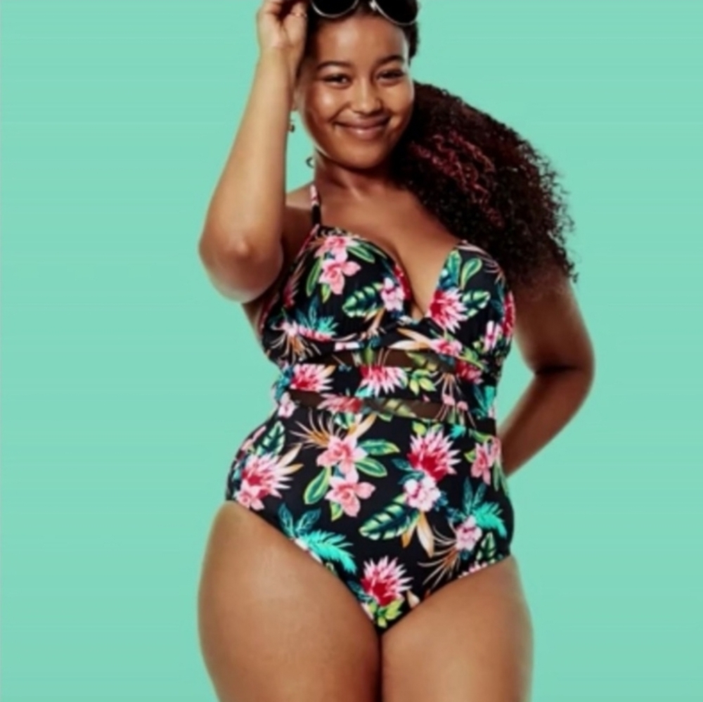 Shade & Shore Floral One Piece Swimsuit - Black, Pink, Green